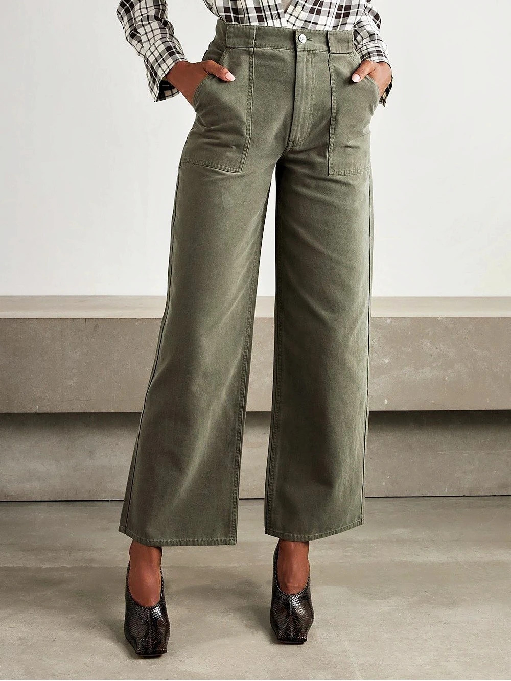 ANINE BING Grayson cropped cotton-canvas wide-leg pants Wide Leg Cotton Pants - Picture 2 of 6
